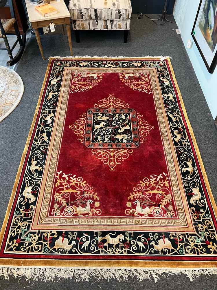 Antique Red Rug w/Horses