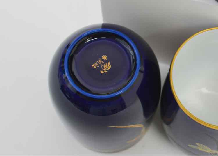 4 Koransha Cobalt Blue Orchid Tea Cups