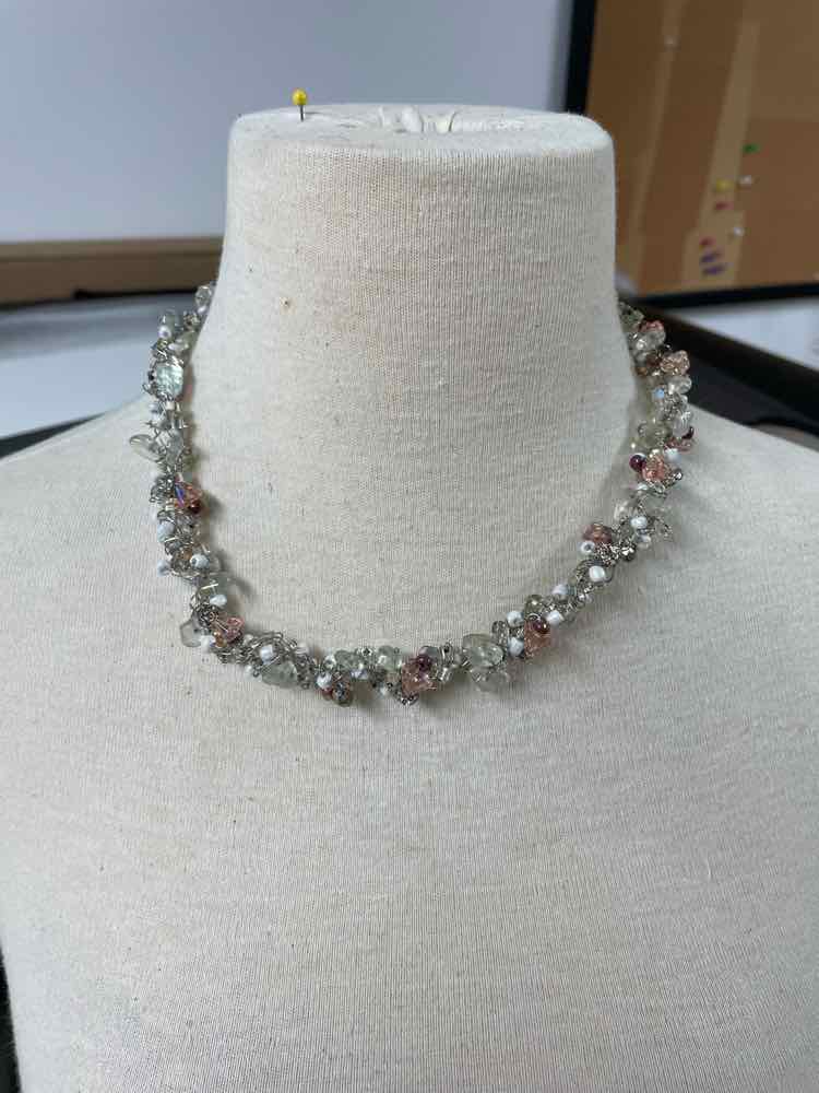 Pink/Clear Stone Bead Necklace