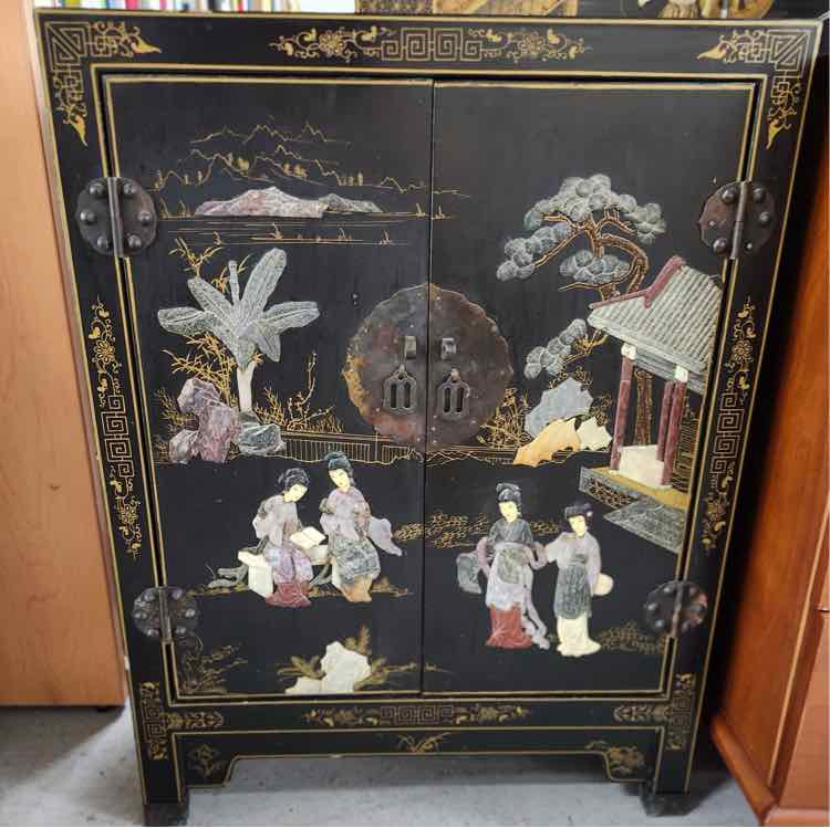 Black Asian Style, Two Shelf Chest, Reproduction