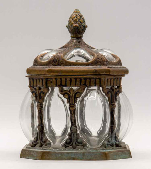 Vintage Baroque Brass/Hand Blown Glass Jar