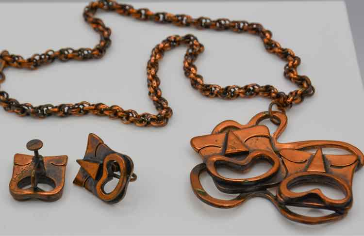 F.Rebajes Copper Drama/Comedy Necklace/Earring Set