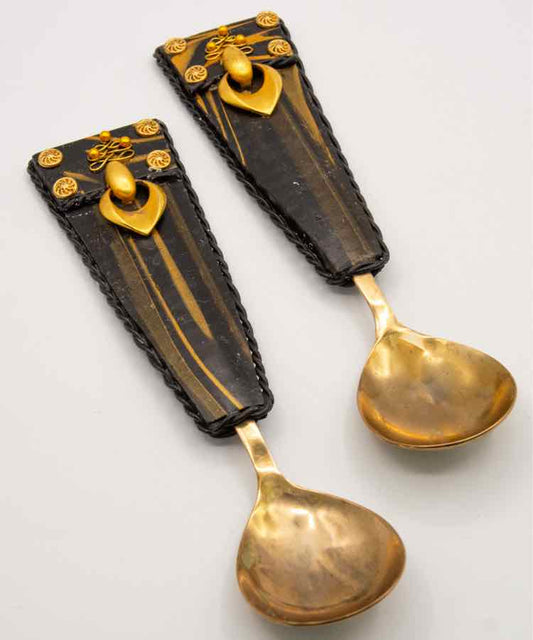 Set of 2 Brass & Leather Spoons