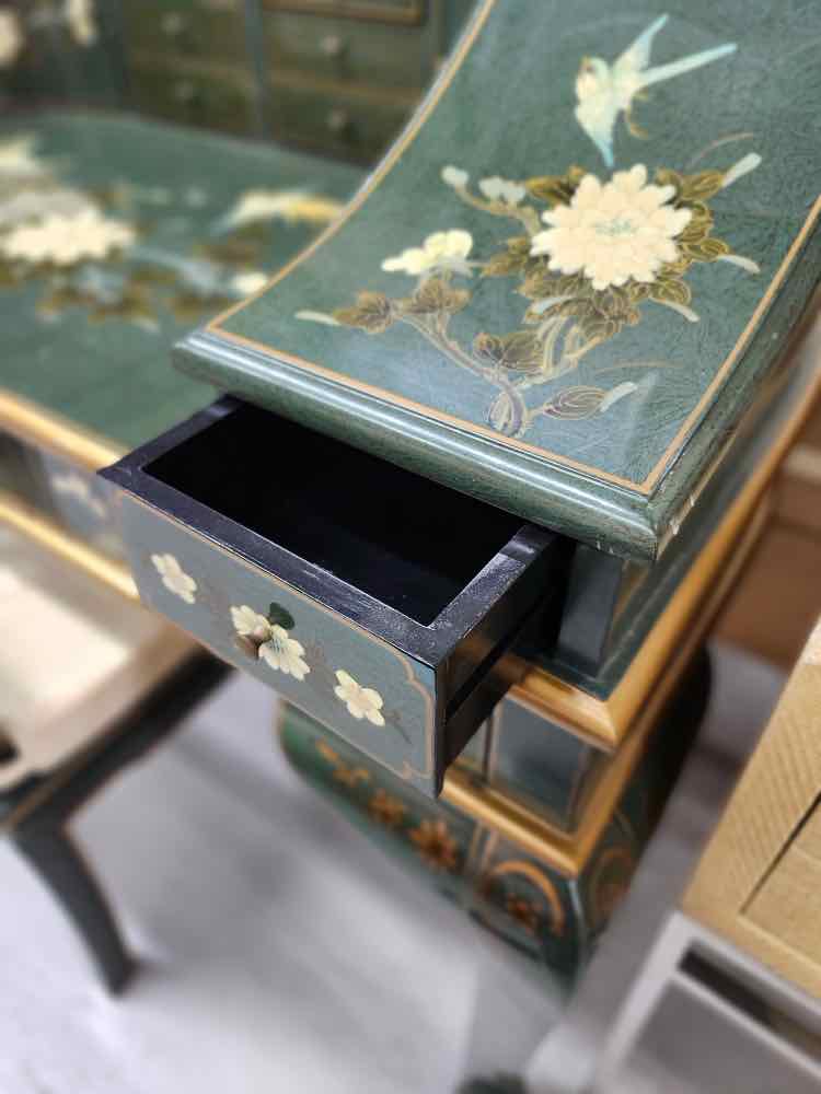 Green Laquered Cabroile Leg Desk w/Chair