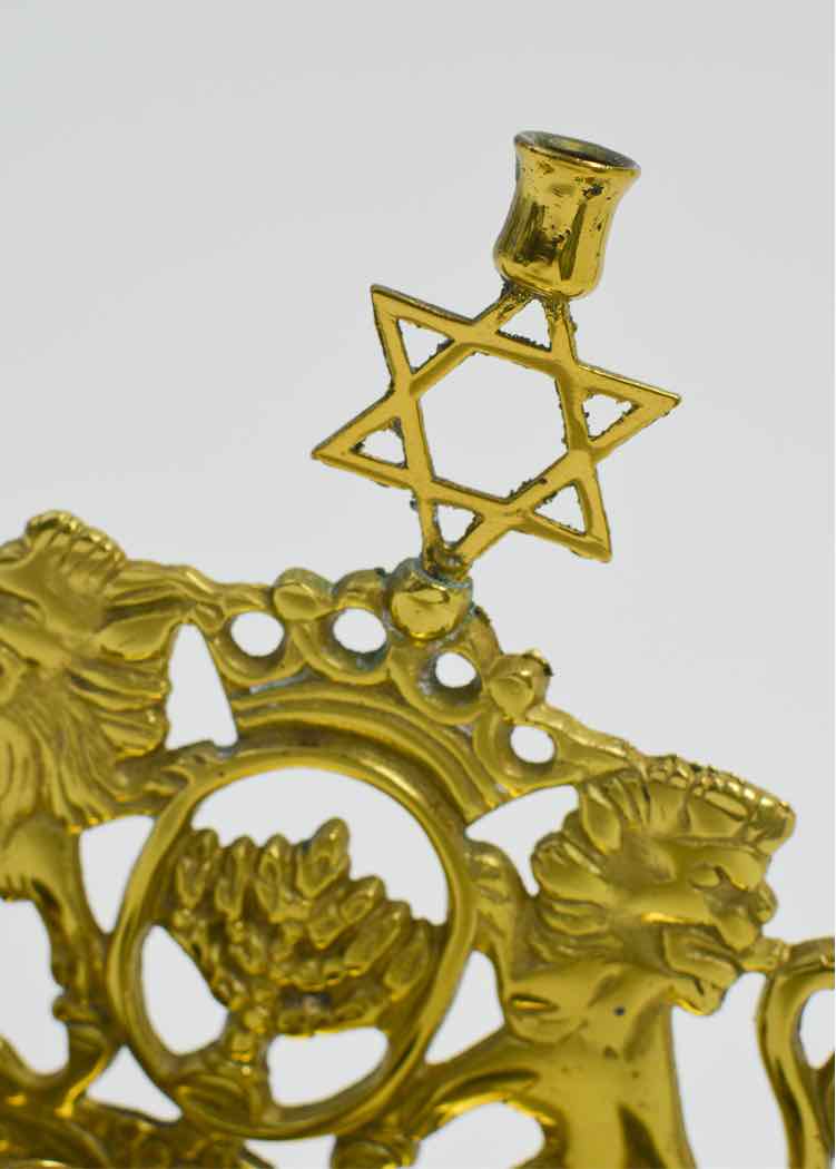 Brass Lion of Judah Hanukkah Menorah