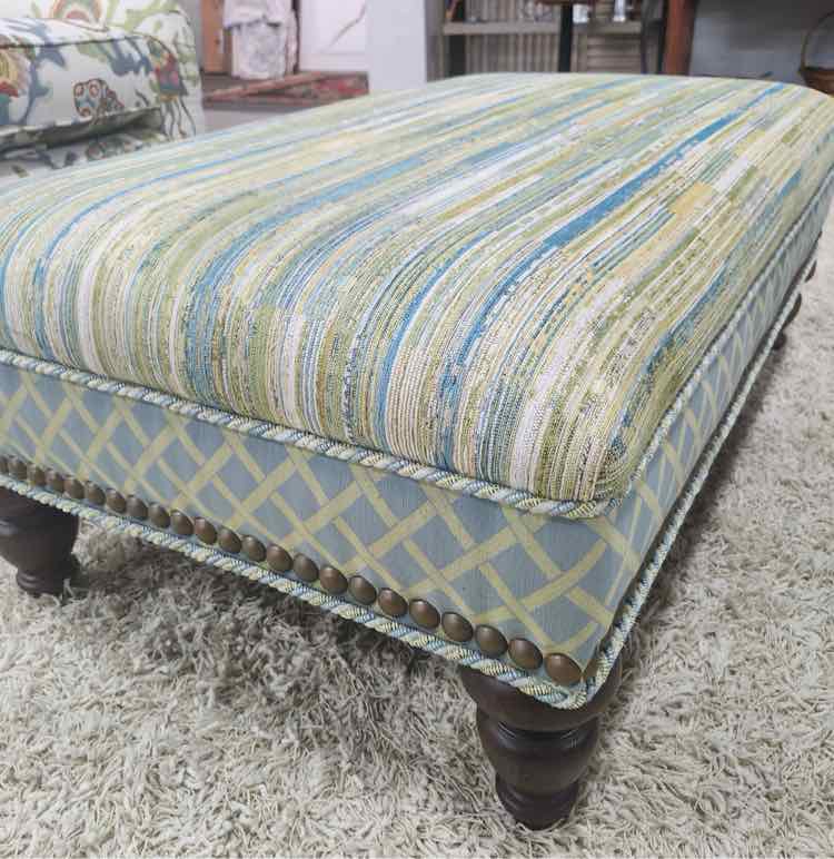 Green & Aqua Nailhead Ottoman