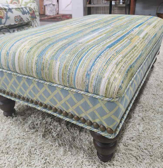 Green & Aqua Nailhead Ottoman