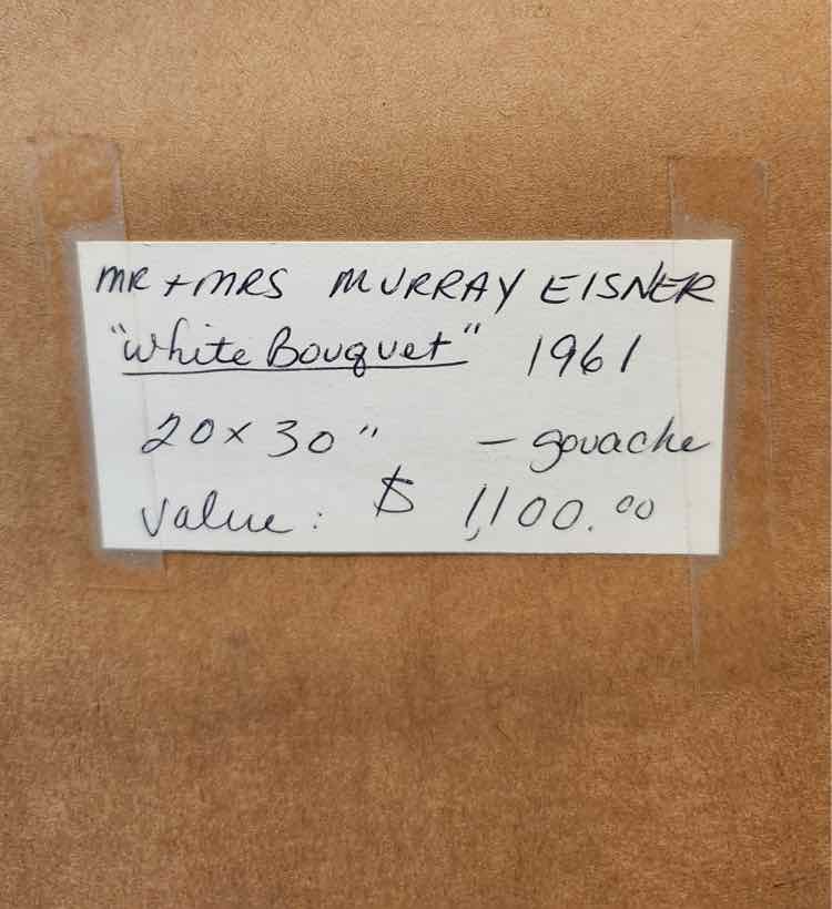 Art 'White Bouquet' Acrylic Gouache Circa 1961