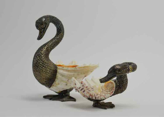 Pair Italian S/P Clamshell Swan Bowls