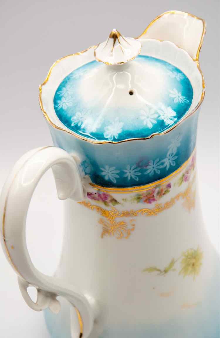Antique Prussia Style Chocolate Pot Porcelain ‘10in’