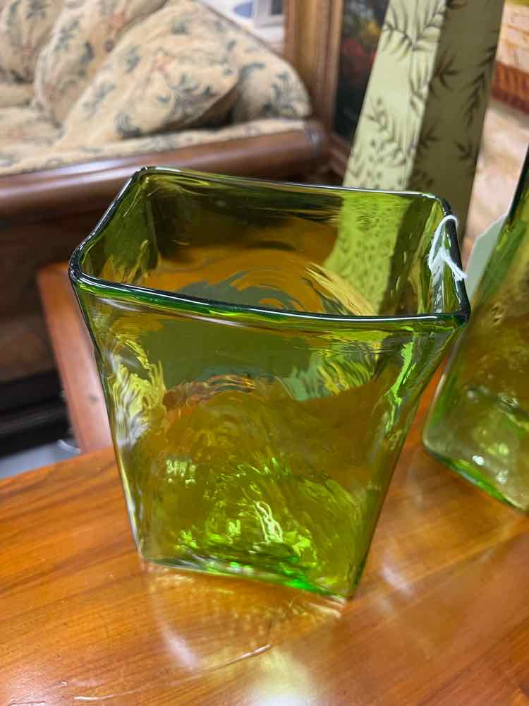 Vintage Green Blown Glass Vase