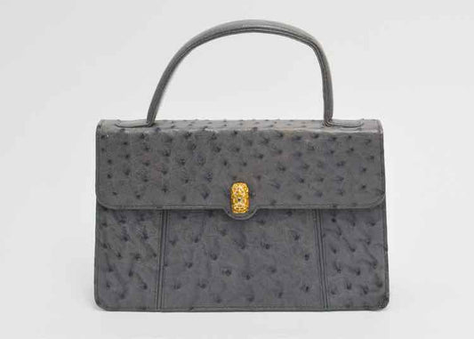 Grey Ostrich Embossed Handbag