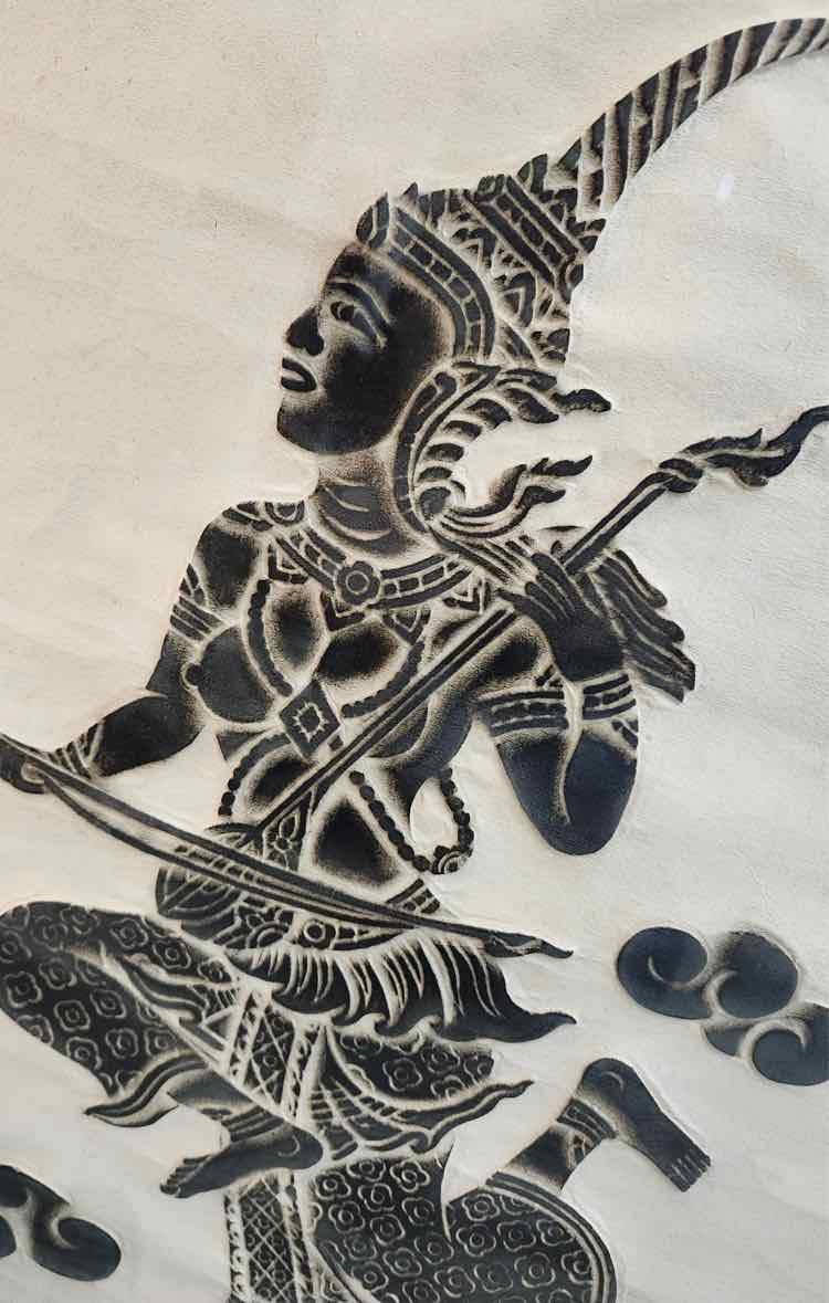 'Playing Sitar' Thai Temple Rubbing on Rice Paper