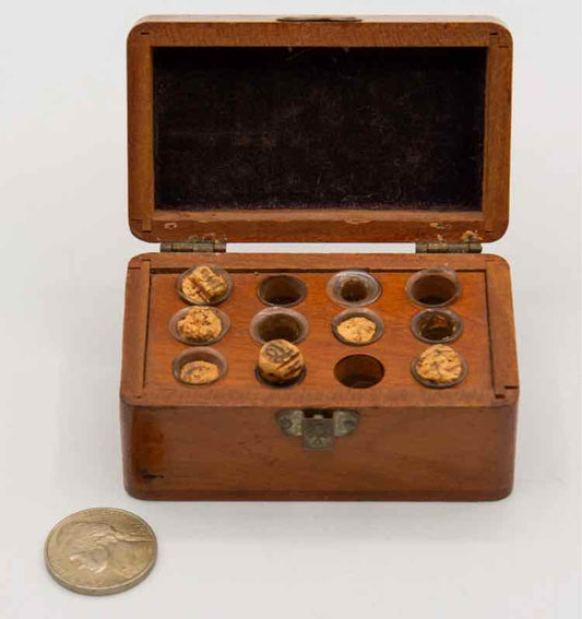 Antique Homeopathic Boy w/12 Glass Bottles w/Cork