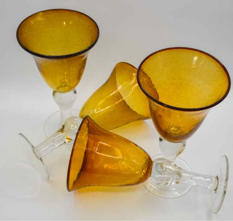 Set of 4 Hand Blown Amber Wine Goblets