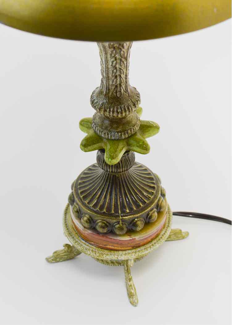 Vtg. Green and Bronze Tone Lamp