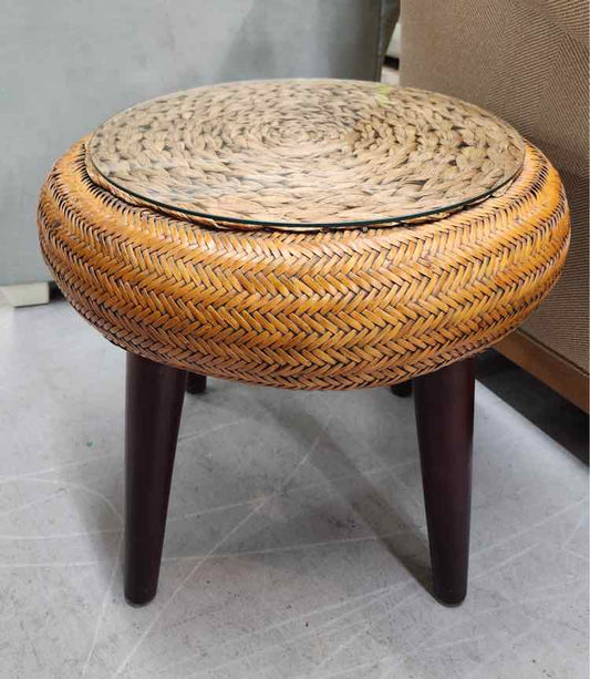 Borneo Rattan & Wood End Table w/Glass