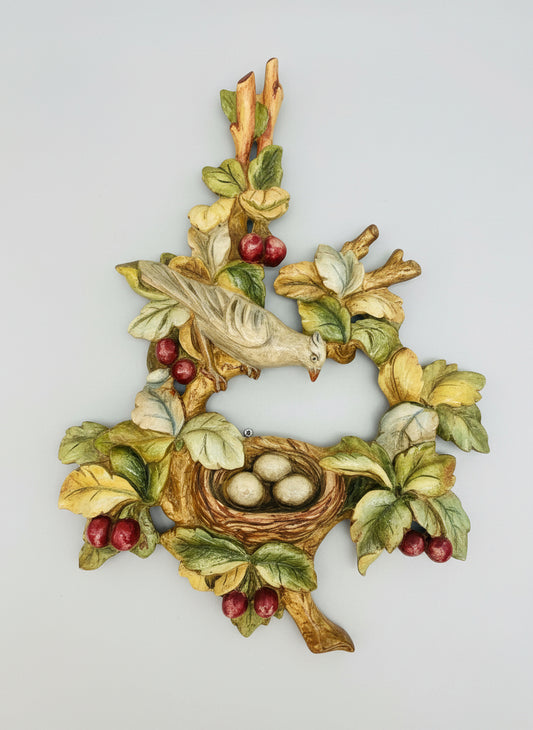 Wood Carved Bird in Nest