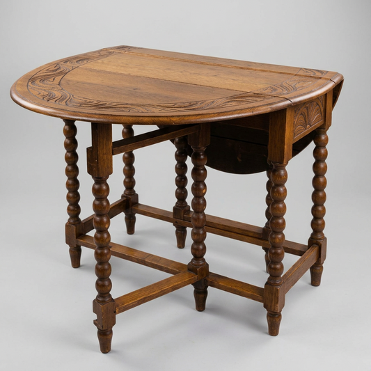 Antique English Oak Carved Drop Leaf Table