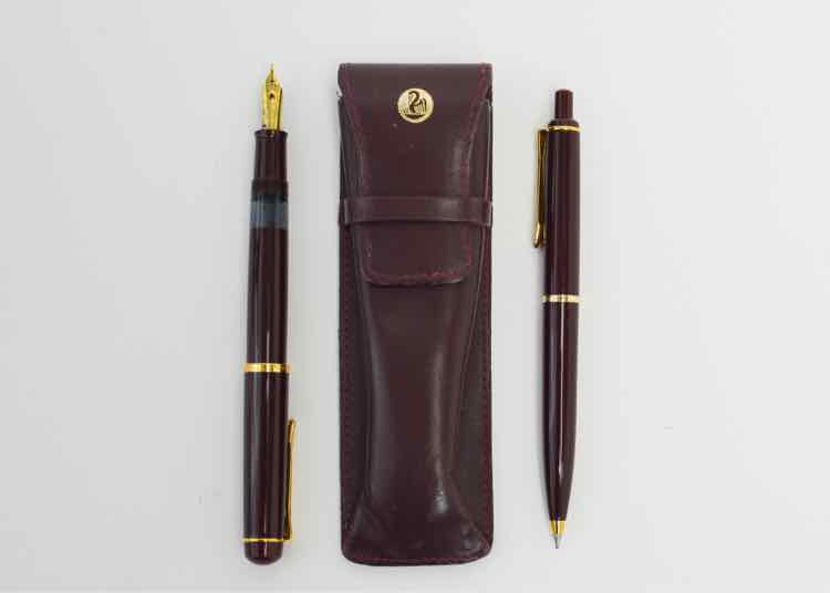 Vtg. Pelikan Burgundy 2 Pen Set w. Leather Pouch