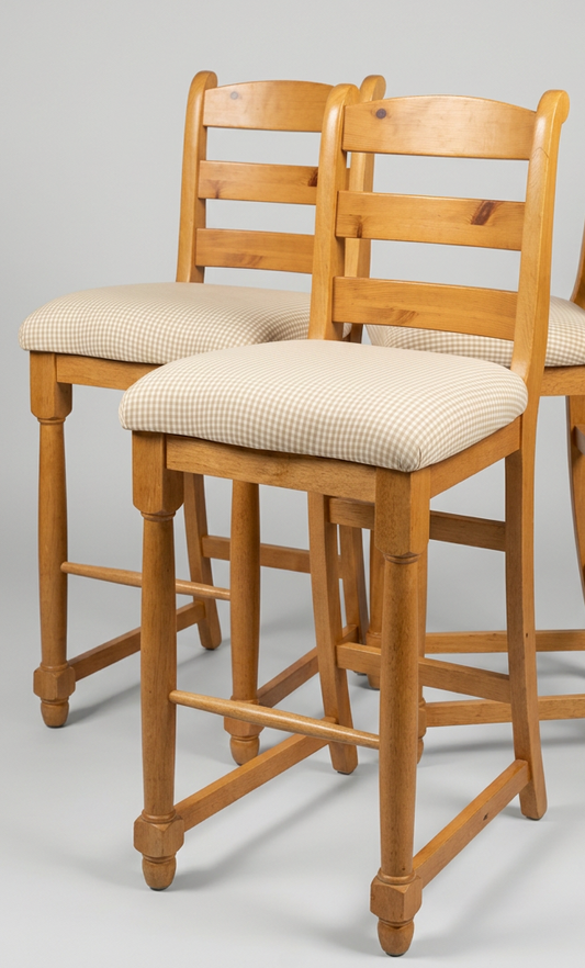 Oak Barstools w/Gingham Fabric