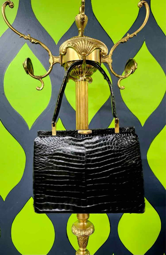 Vtg. Black Crocodile Purse