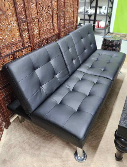 Black Faux Leather Futon