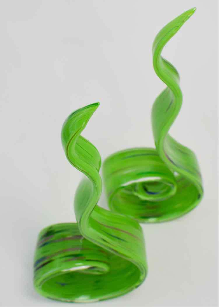 Pair of Green Wavy Art Figurines