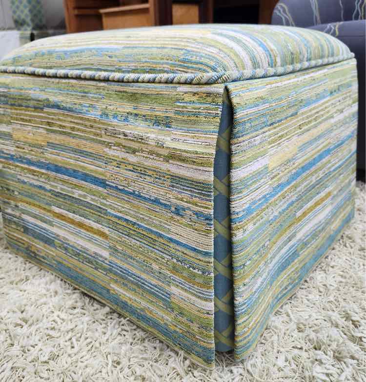 Pair Rolling Green & Aqua Square Ottomans
