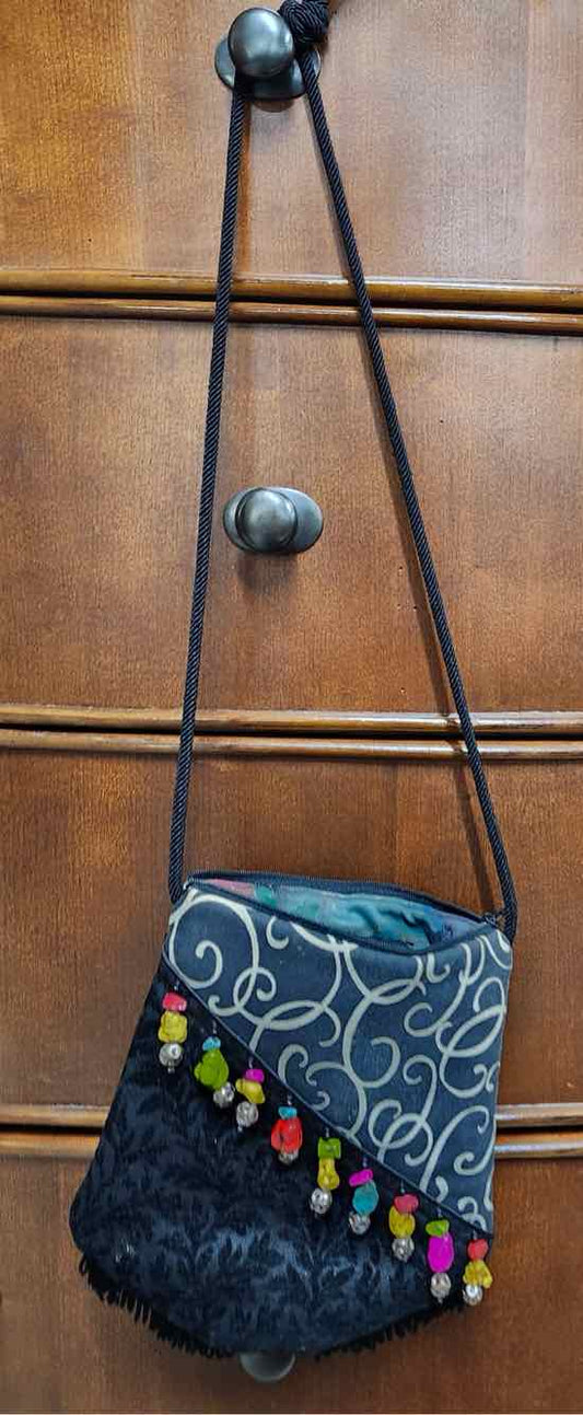 Vtg Mary Allmann Fabric w/Beads Handbag