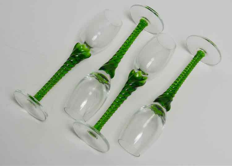 Vtg. Green Stem Sherry Glasses