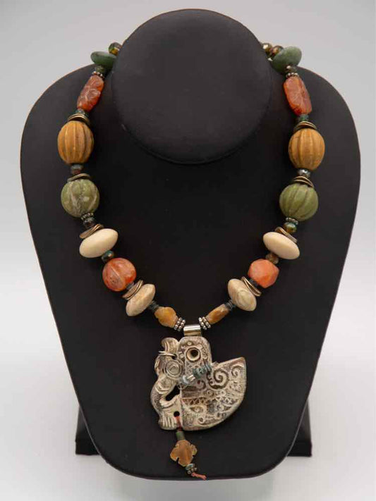 Stone Beads w/Abstract Pendant/.925 Necklace