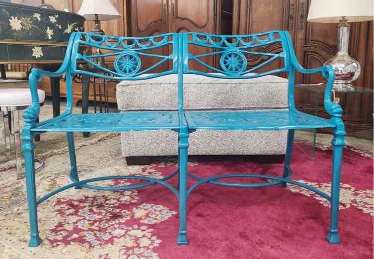 Hollywood Regency Turquoise Koi Bench