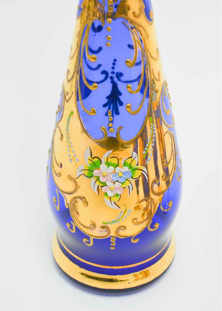 Vtg.Cobalt Blue & Gold Glass Decanter Set