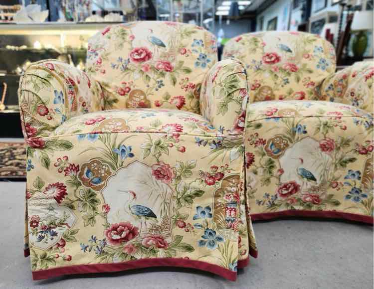 Pair of Lazar Yellow Slip Cover Heron Chairs