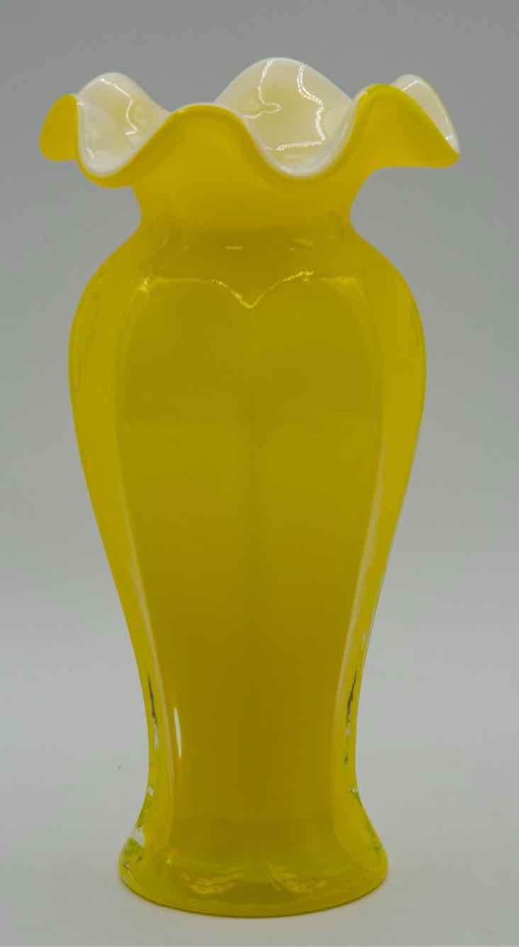 Yellow Art Glass Vase 8"