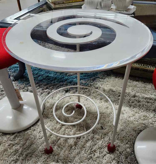 White Swirl Metal End Table