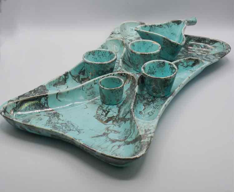 Atomic Turquoise Service Dish w/ Sauce Holders