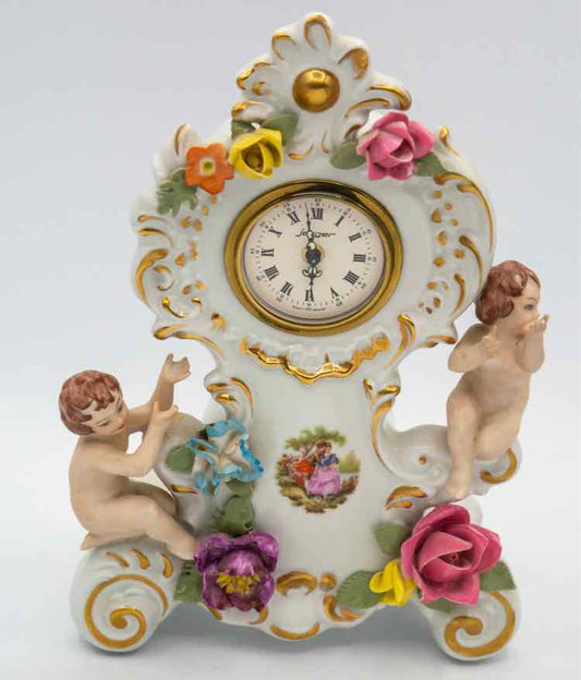Vtg. Dresden Cherub Mantel Capodimonte Clock