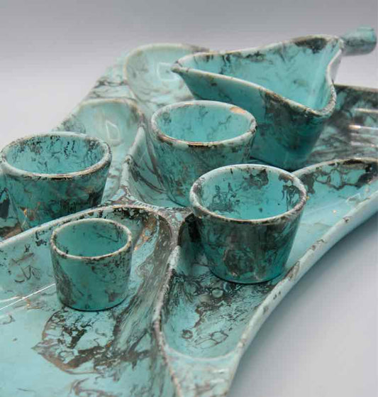 Atomic Turquoise Service Dish w/ Sauce Holders