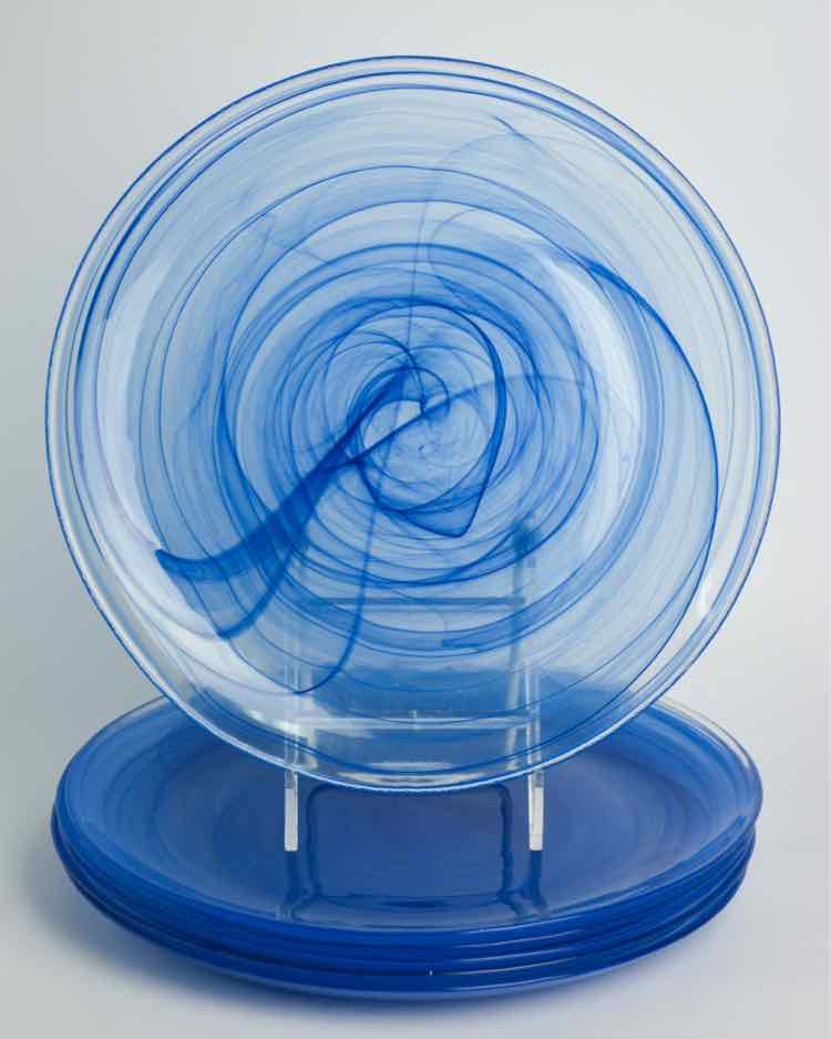 6 Cobalt Blue Swirl Hand-blown Plates