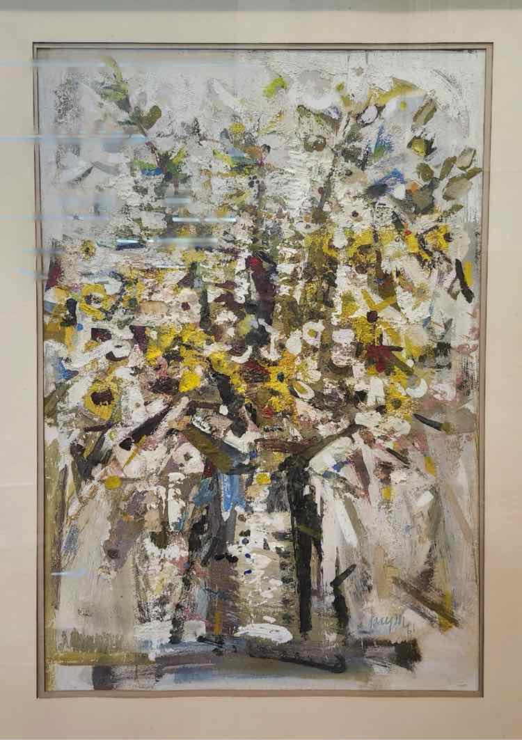 Art 'White Bouquet' Acrylic Gouache Circa 1961