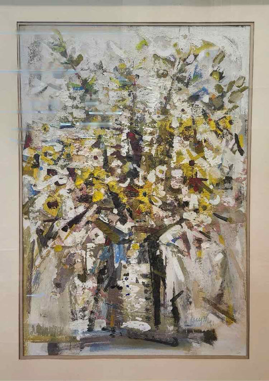 Art 'White Bouquet' Acrylic Gouache Circa 1961