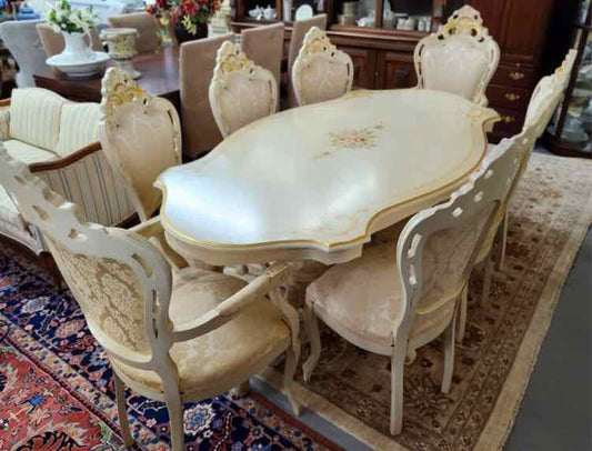 Beige/Gold Table w/8 Chairs