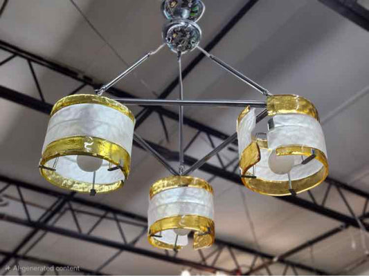 3 Light Yellow/White Glass Chandelier