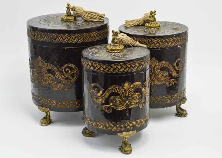 Black & Gold Chinoiserie Dragon Canister Set