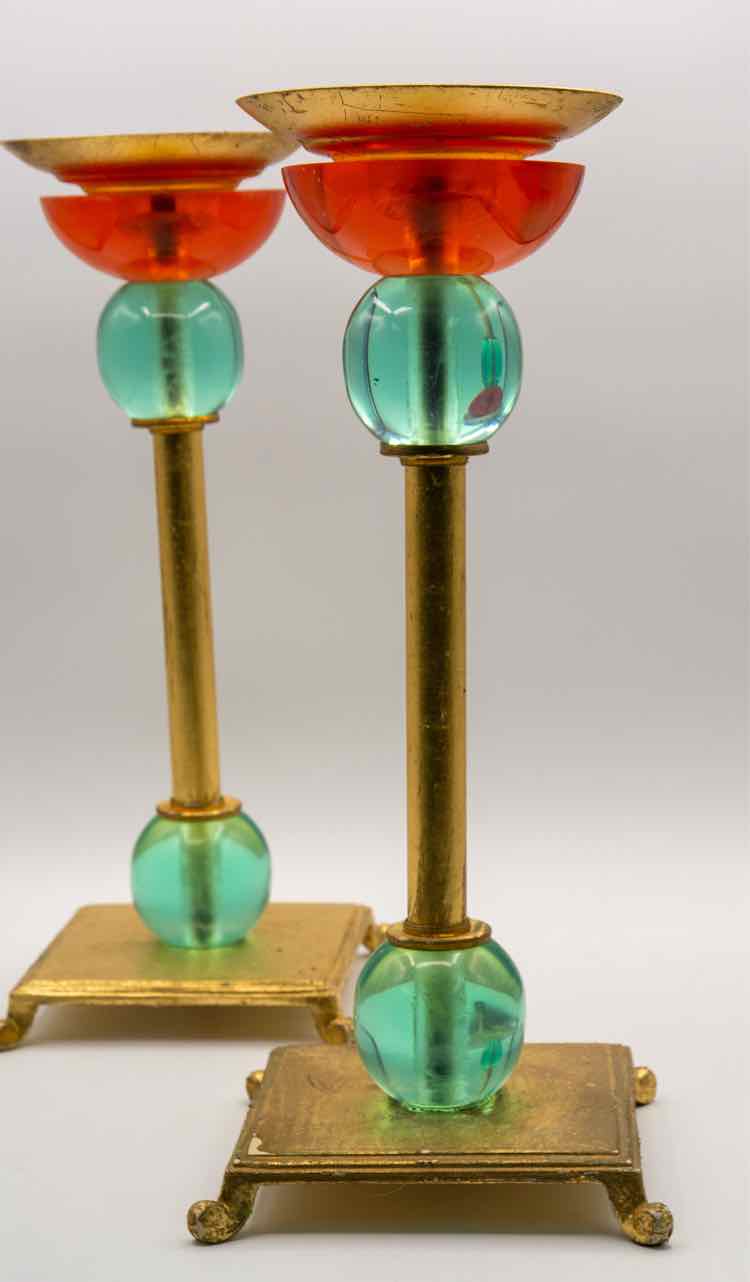 Pair of Post Modern Lucite Candle Holders