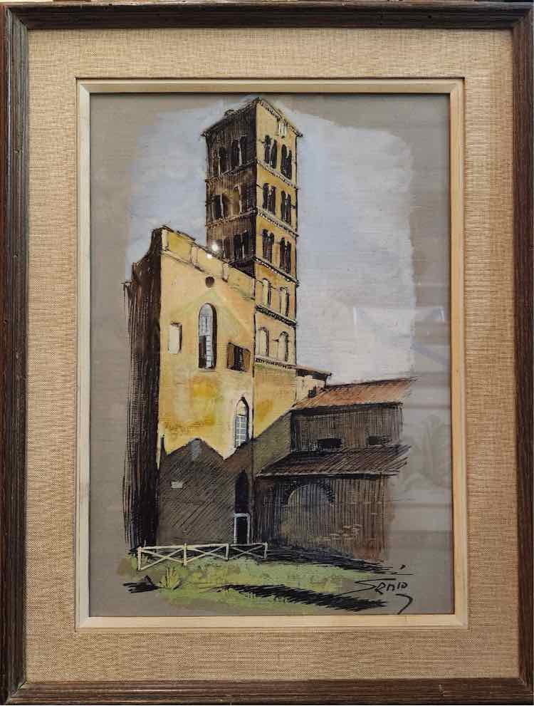 Art "Roman Countryside" Pastel & Ink