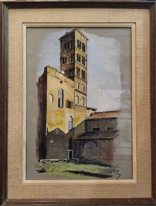 Art "Roman Countryside" Pastel & Ink