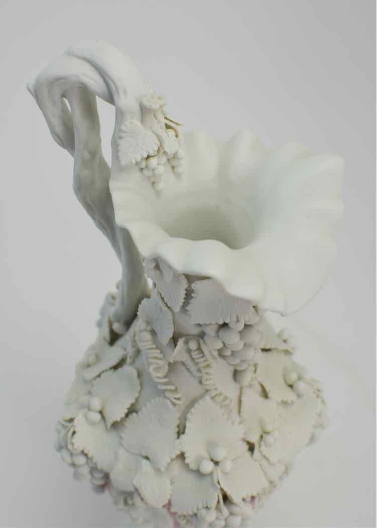 Ornate Victorian Style Pink & White Ewer Vase